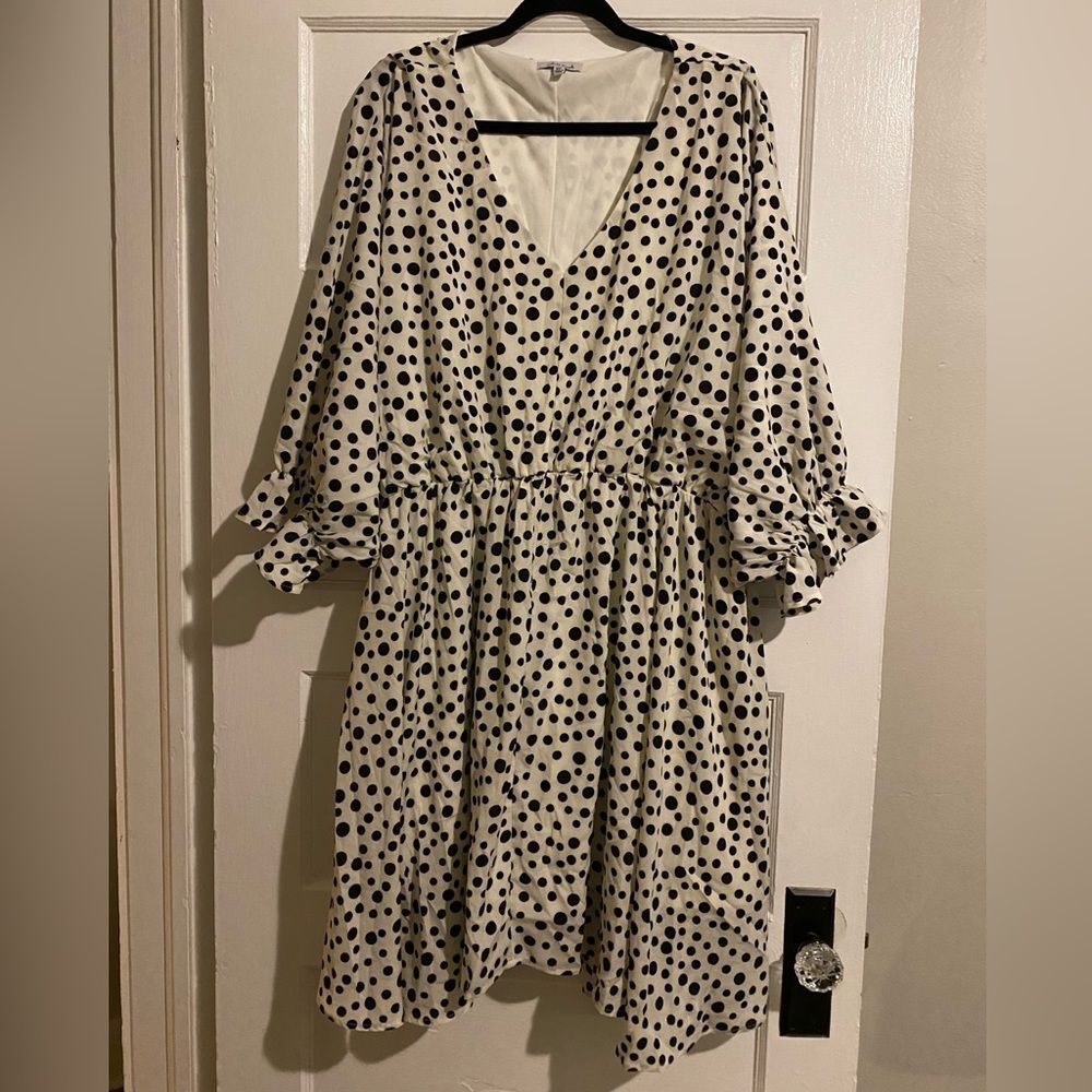 White Birch White and Black Polka Dot Flouncy Fit and Flare Dress